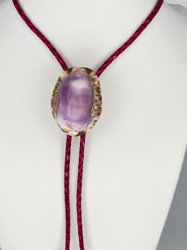 Leopard Violet — one-of-a-kind — handmade shell bolo tie