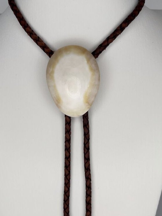 Moon Egg — one-of-a-kind — handmade shell bolo tie