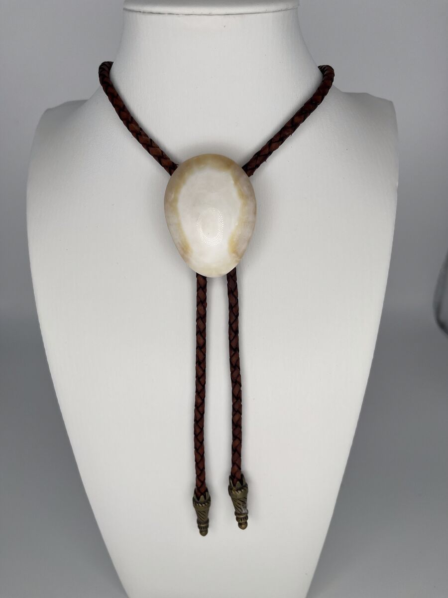 Moon Egg — one-of-a-kind — handmade shell bolo tie