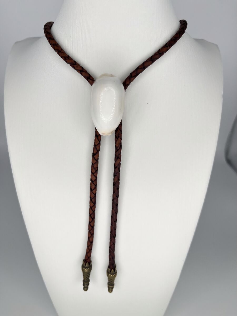 Snow Egg — one-of-a-kind — handmade shell bolo tie