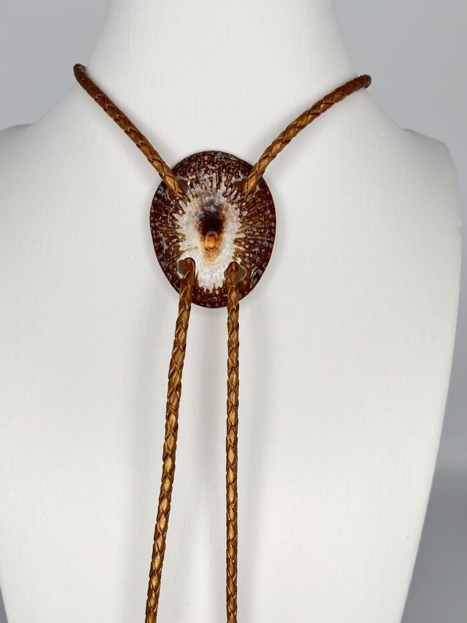 Sunburst Ember — one-of-a-kind — handmade shell bolo tie