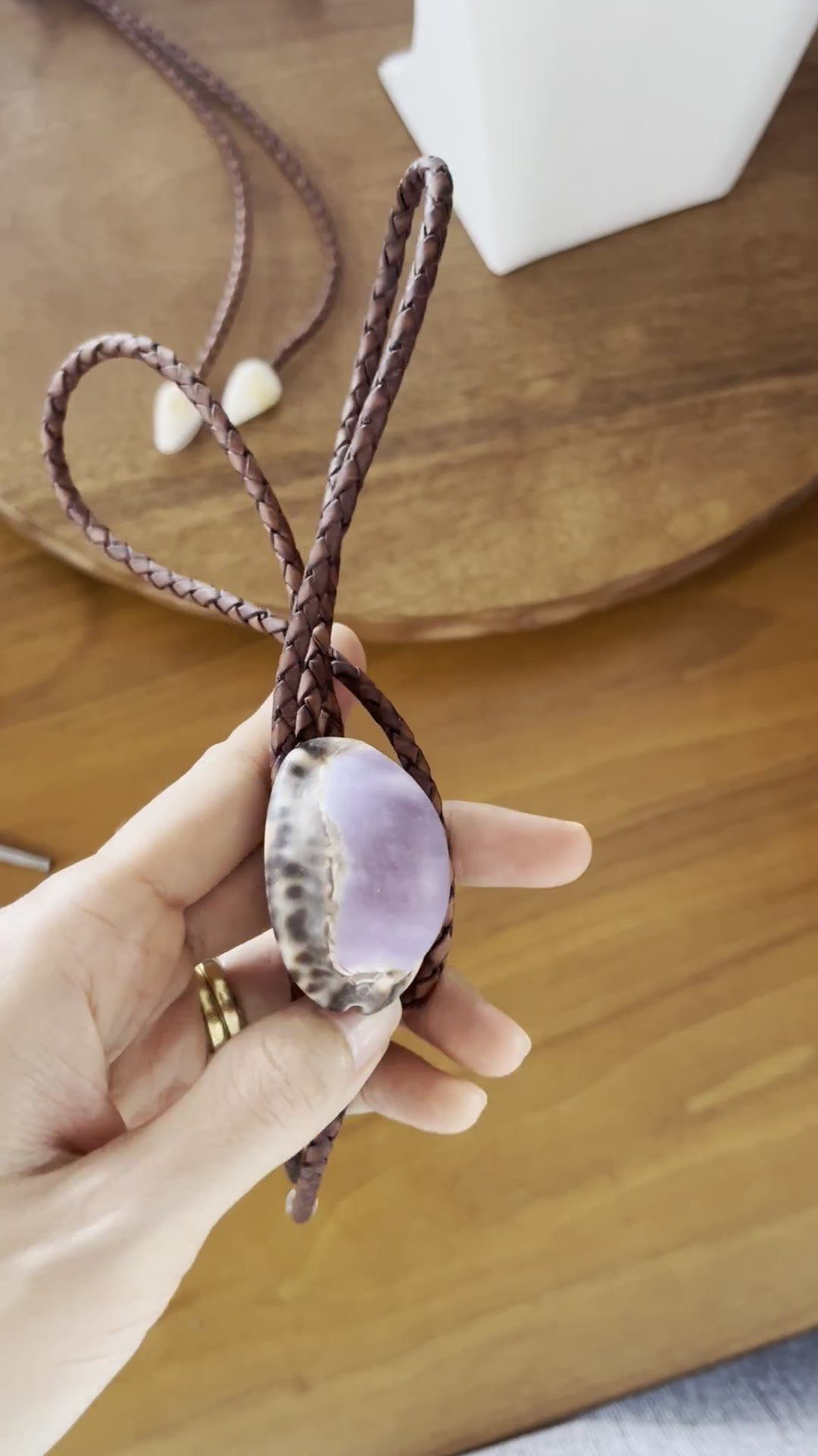 Glow Ring — Hawaiian shell bolo tie, view 4