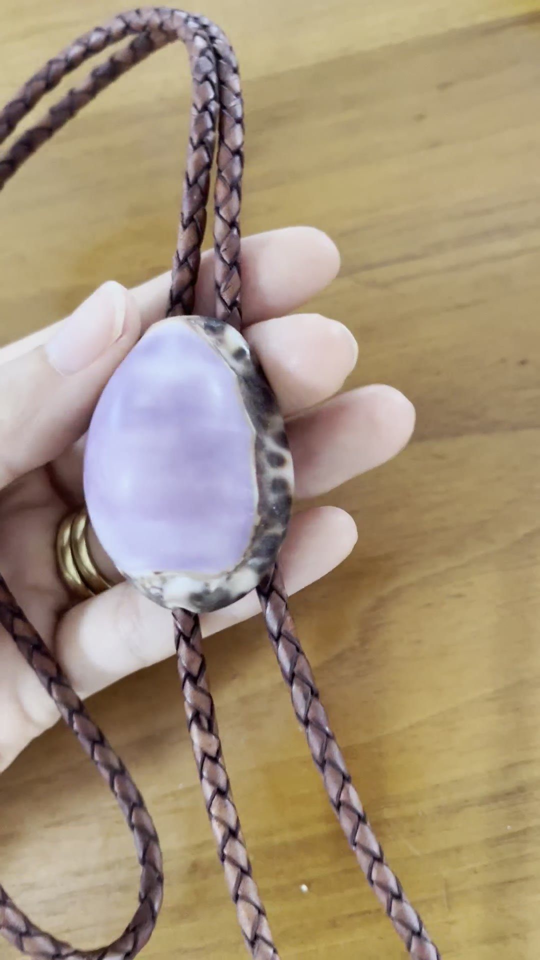 Lavender Moon — Hawaiian shell bolo tie, view 4