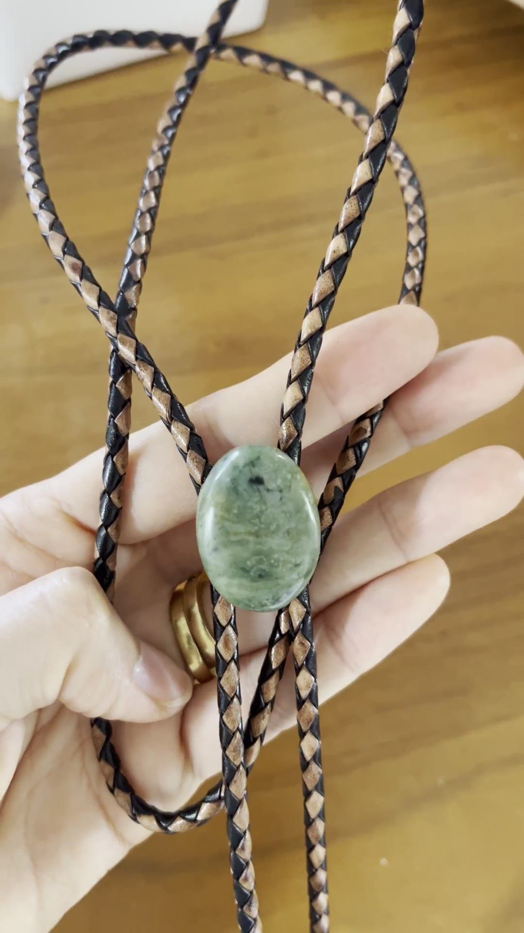 Moss Agate — stone bolo tie, view 4