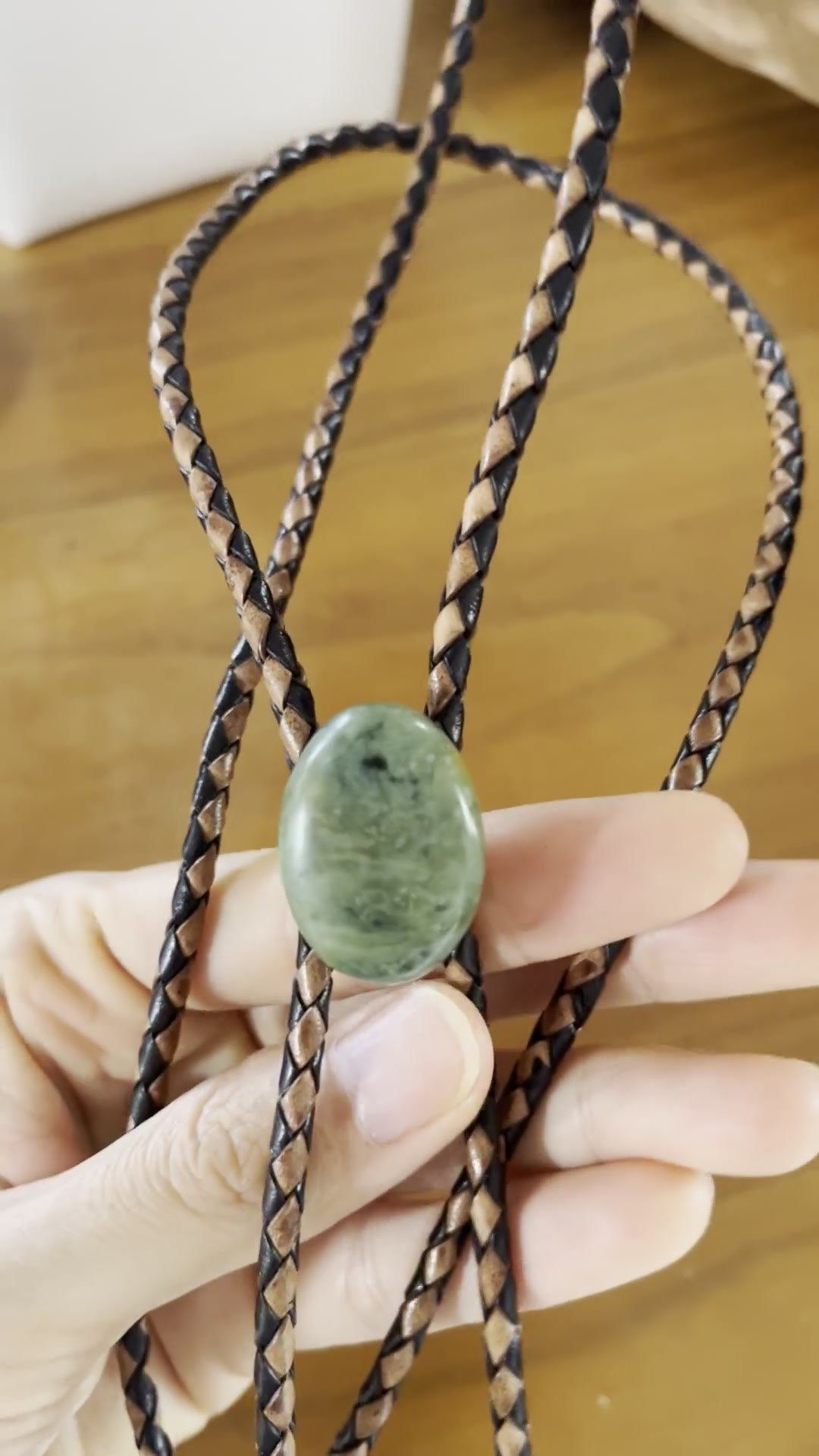 Moss Agate — stone bolo tie, view 5
