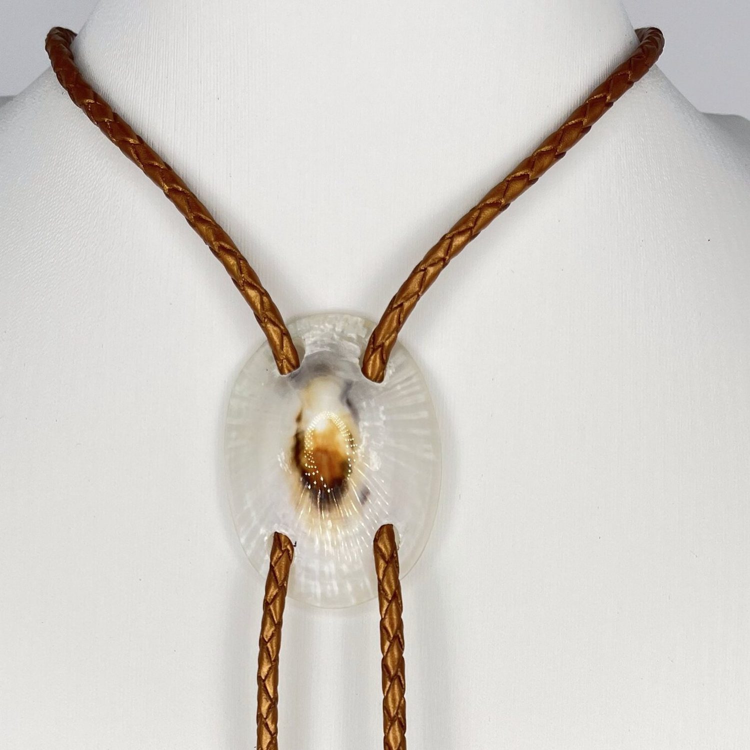 Snow Tide — Hawaiian shell bolo tie, view 3
