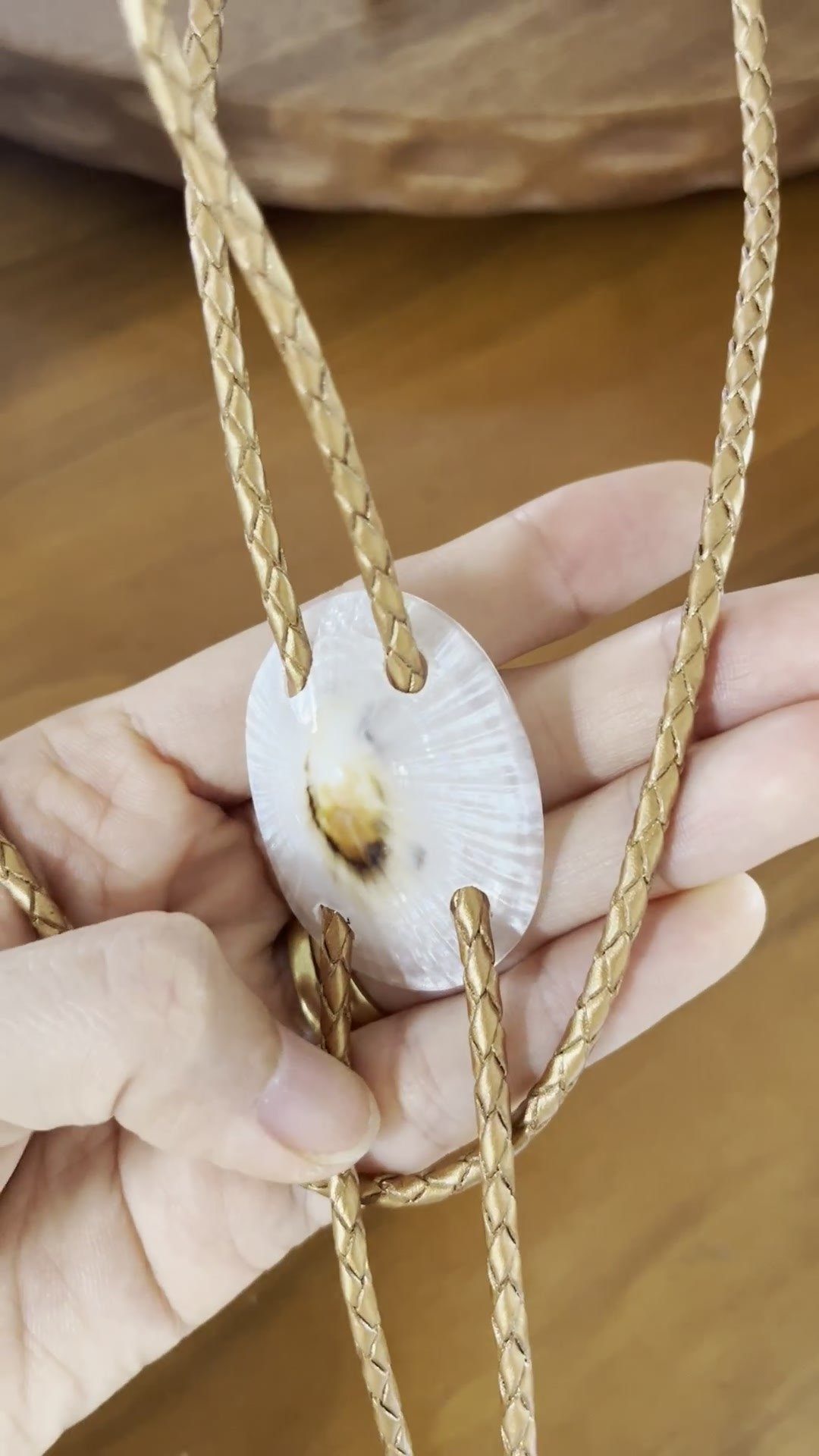 Snow Tide — Hawaiian shell bolo tie, view 4