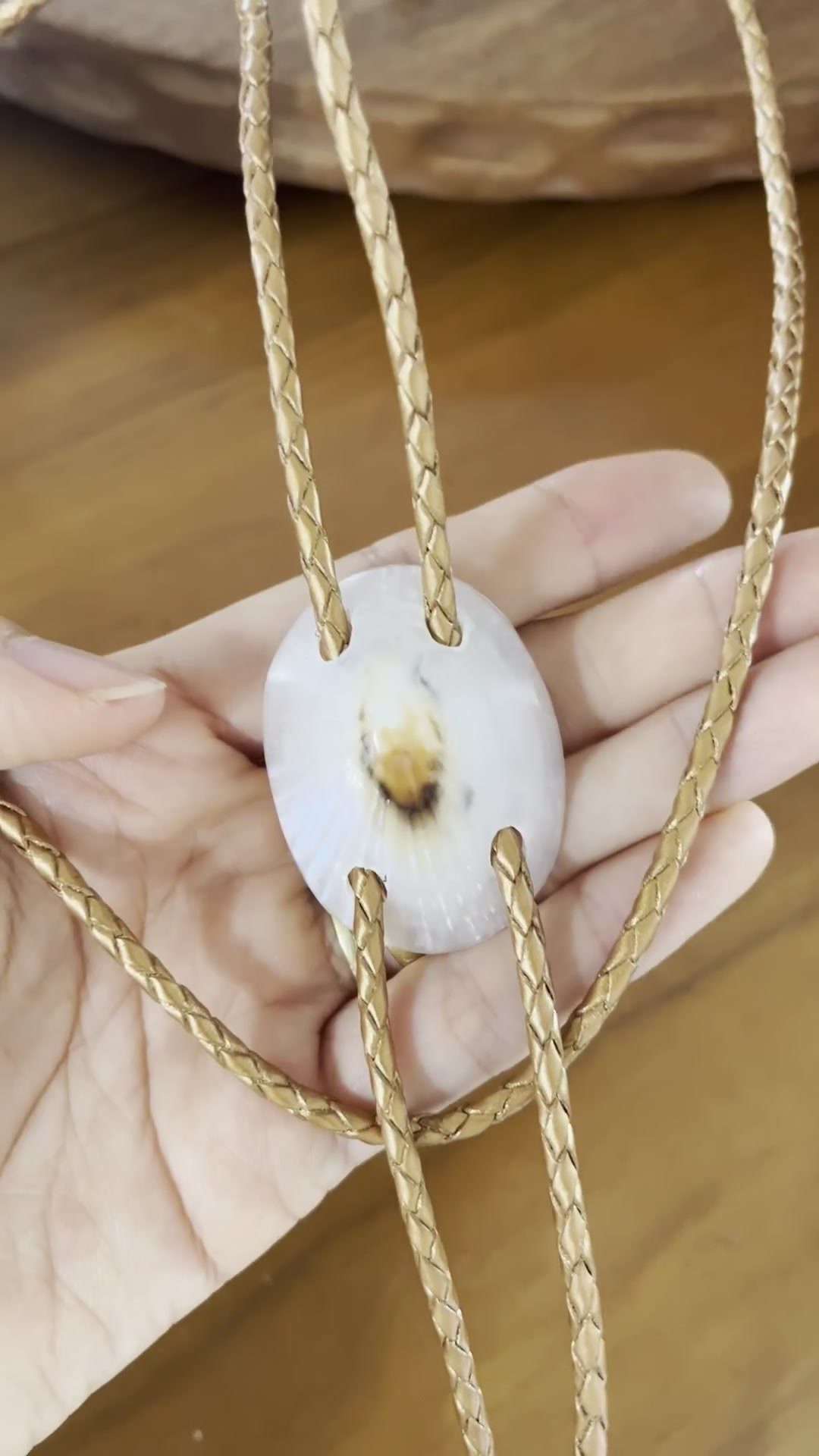 Snow Tide — Hawaiian shell bolo tie, view 5
