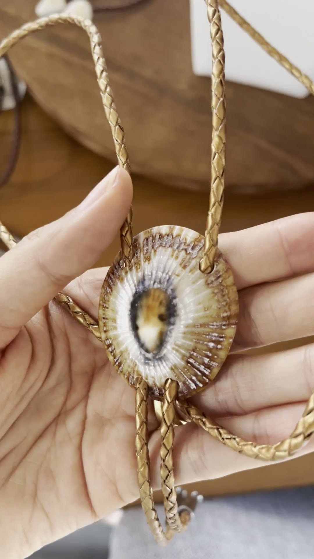 Solar Ring — Hawaiian shell bolo tie, view 4