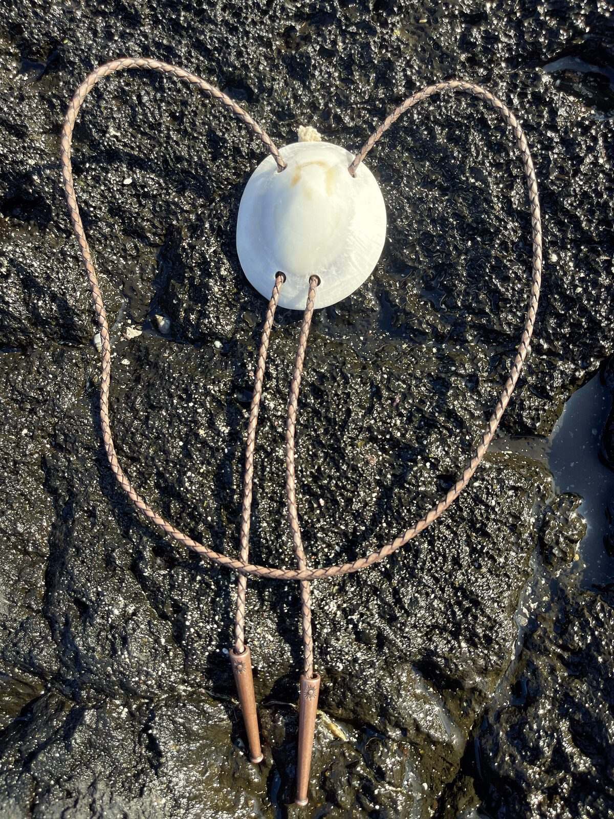 ‘Mother Moon’ ʻOpihi — Hawaiian shell bolo tie, view 4