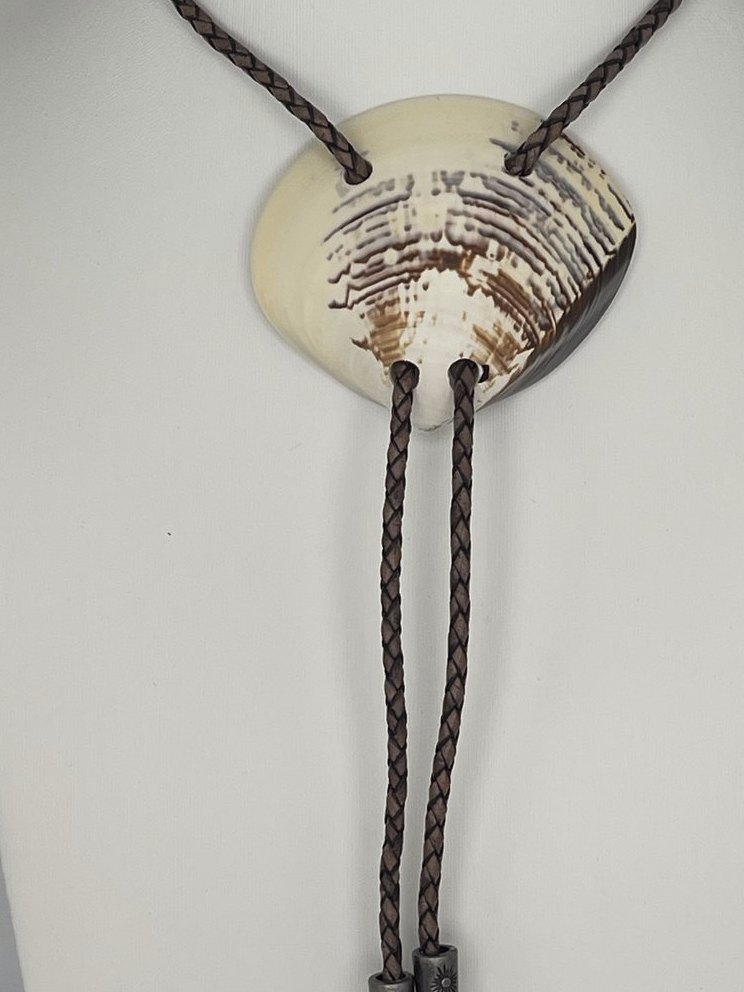 Mountain Pattern Clam — one-of-a-kind — handmade shell bolo tie