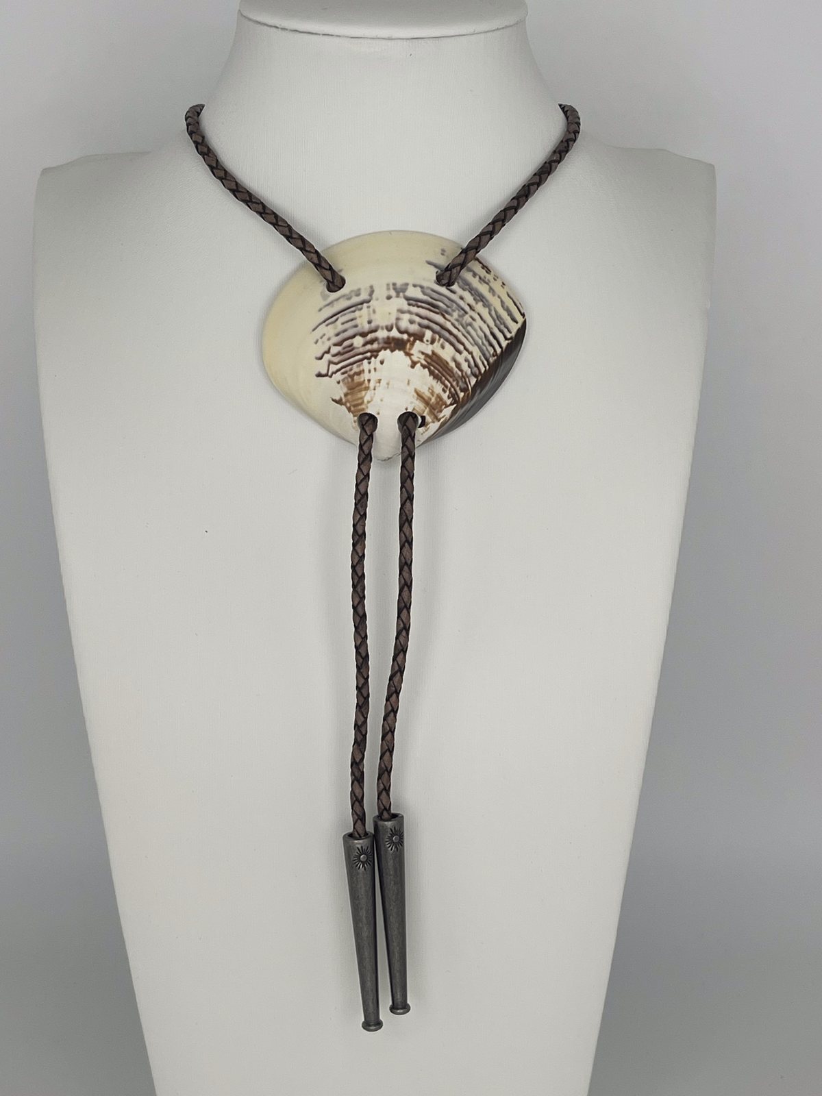 Mountain Pattern Clam — one-of-a-kind — handmade shell bolo tie