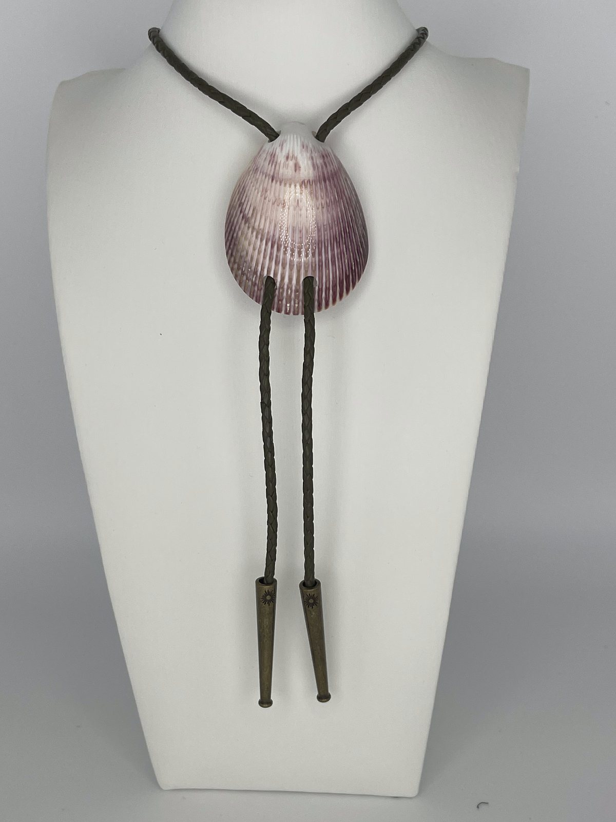 Purple & Lavender Cockle — Hawaiian shell bolo tie, view 2