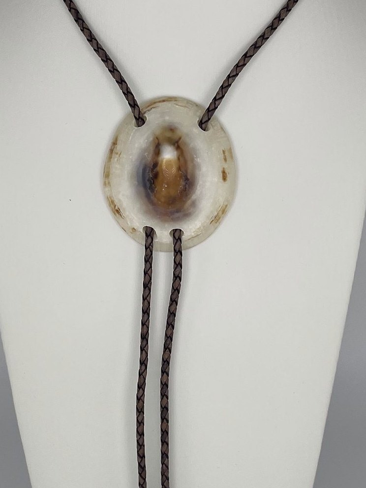 ‘Tiger Eye Look’ ʻOpihi — one-of-a-kind — handmade shell bolo tie